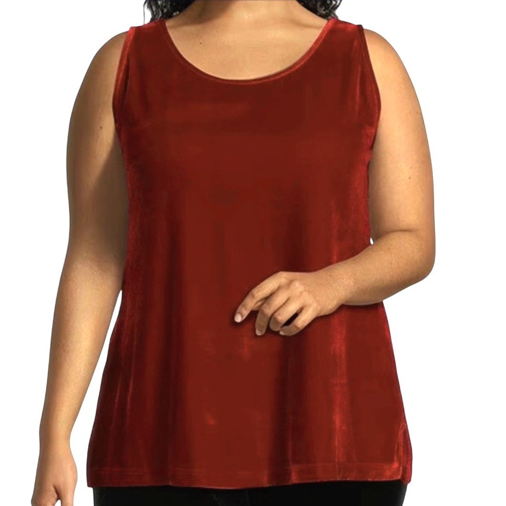 JOHN MARK Ruby Red Velvet SCOOP NECK TANK TOP Side Slit COCKTAIL CHRISTMAS sz 2X